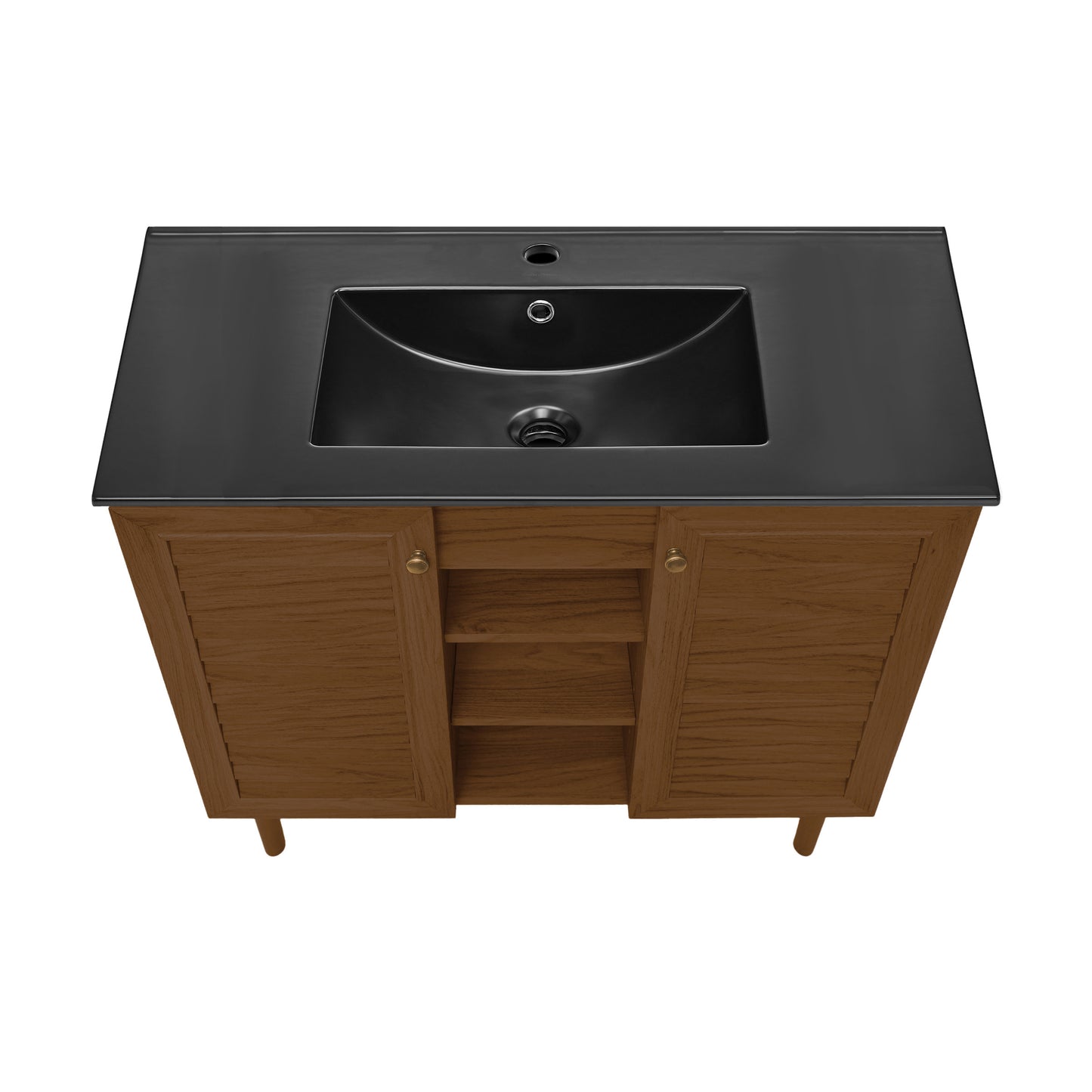 Swiss Madison, Bron 36" Freestanding Bathroom Vanity in Brown Oak with Black Sink Top