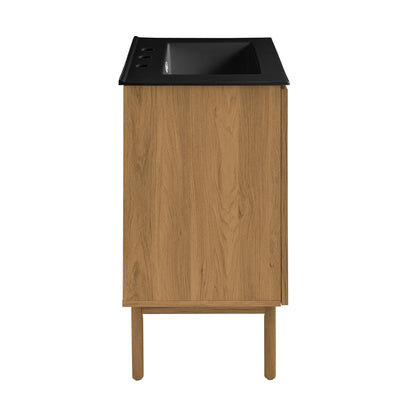 Swiss Madison, Classe 24" Freestanding Bathroom Vanity in Golden Oak with Black 3-Hole Centerset Sink Top