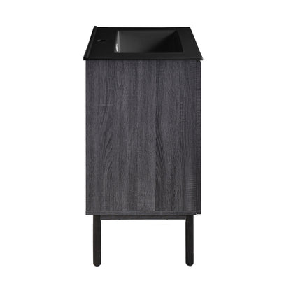 Swiss Madison, Classe 24" Freestanding Bathroom Vanity in Black Oak with Black Sink Top