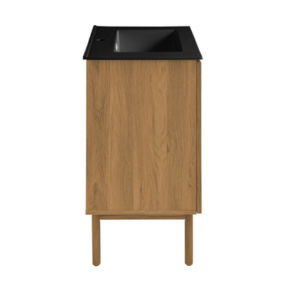 Swiss Madison, Classe 24" Freestanding Bathroom Vanity in Golden Oak with Black Sink Top