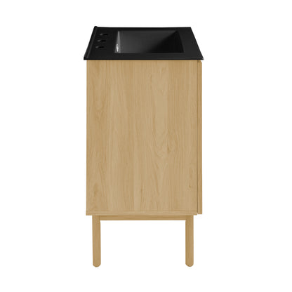 Swiss Madison, Classe 24" Freestanding Bathroom Vanity in Natural Oak with Black 3-Hole Centerset Sink Top
