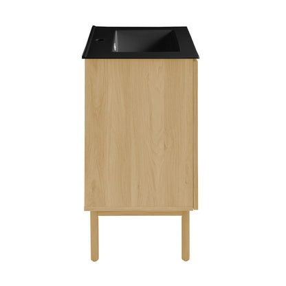 Swiss Madison, Classe 24" Freestanding Bathroom Vanity in Natural Oak with Black Sink Top