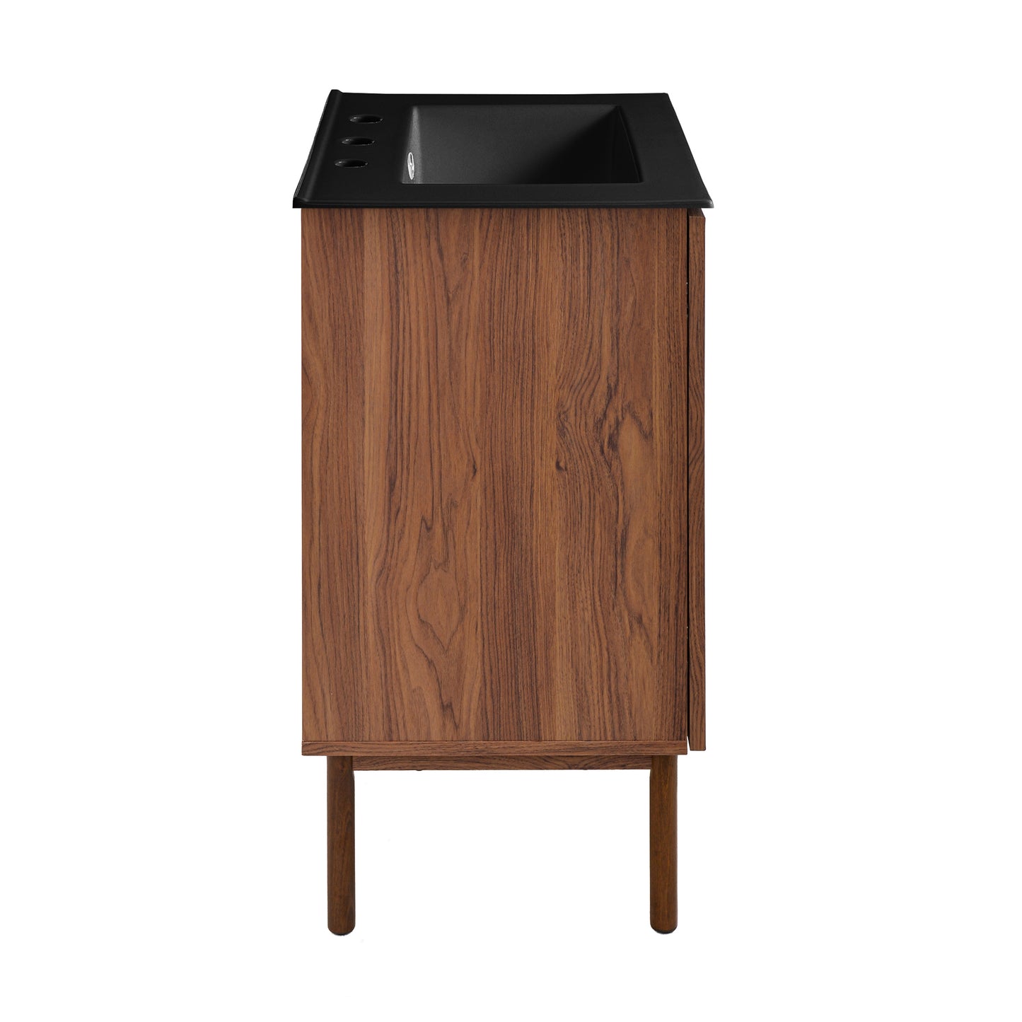 Swiss Madison, Classe 24" Freestanding Bathroom Vanity in Brown Oak with Black 3-Hole Centerset Sink Top