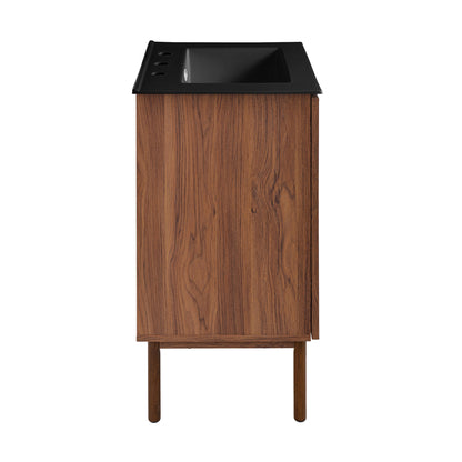 Swiss Madison, Classe 24" Freestanding Bathroom Vanity in Brown Oak with Black 3-Hole Centerset Sink Top