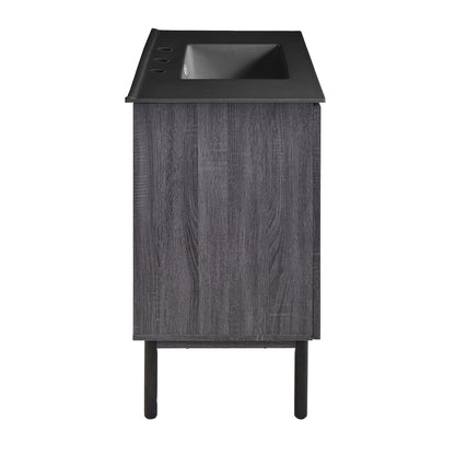 Swiss Madison, Classe 36" Freestanding Bathroom Vanity in Black Oak with Black 3-Hole Widespread Sink Top