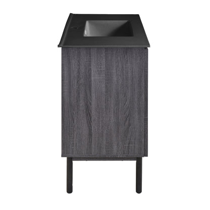 Swiss Madison, Classe 36" Freestanding Bathroom Vanity in Black Oak with Black Sink Top