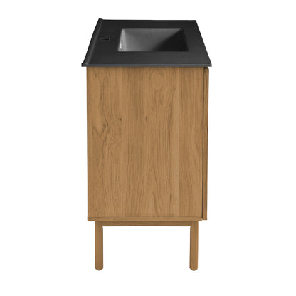 Swiss Madison, Classe 36" Freestanding Bathroom Vanity in Golden Oak with Black Sink Top