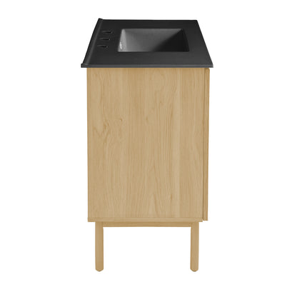 Swiss Madison, Classe 36" Freestanding Bathroom Vanity in Natural Oak with Black 3-Hole Widespread Sink Top