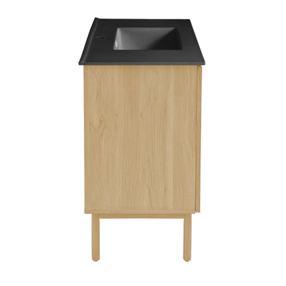 Swiss Madison, Classe 36" Freestanding Bathroom Vanity in Natural Oak with Black Sink Top