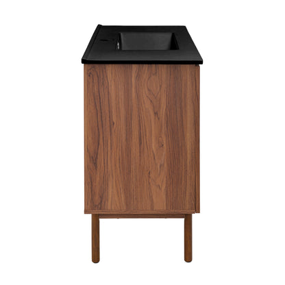 Swiss Madison, Classe 36" Freestanding Bathroom Vanity in Brown Oak with Black Sink Top