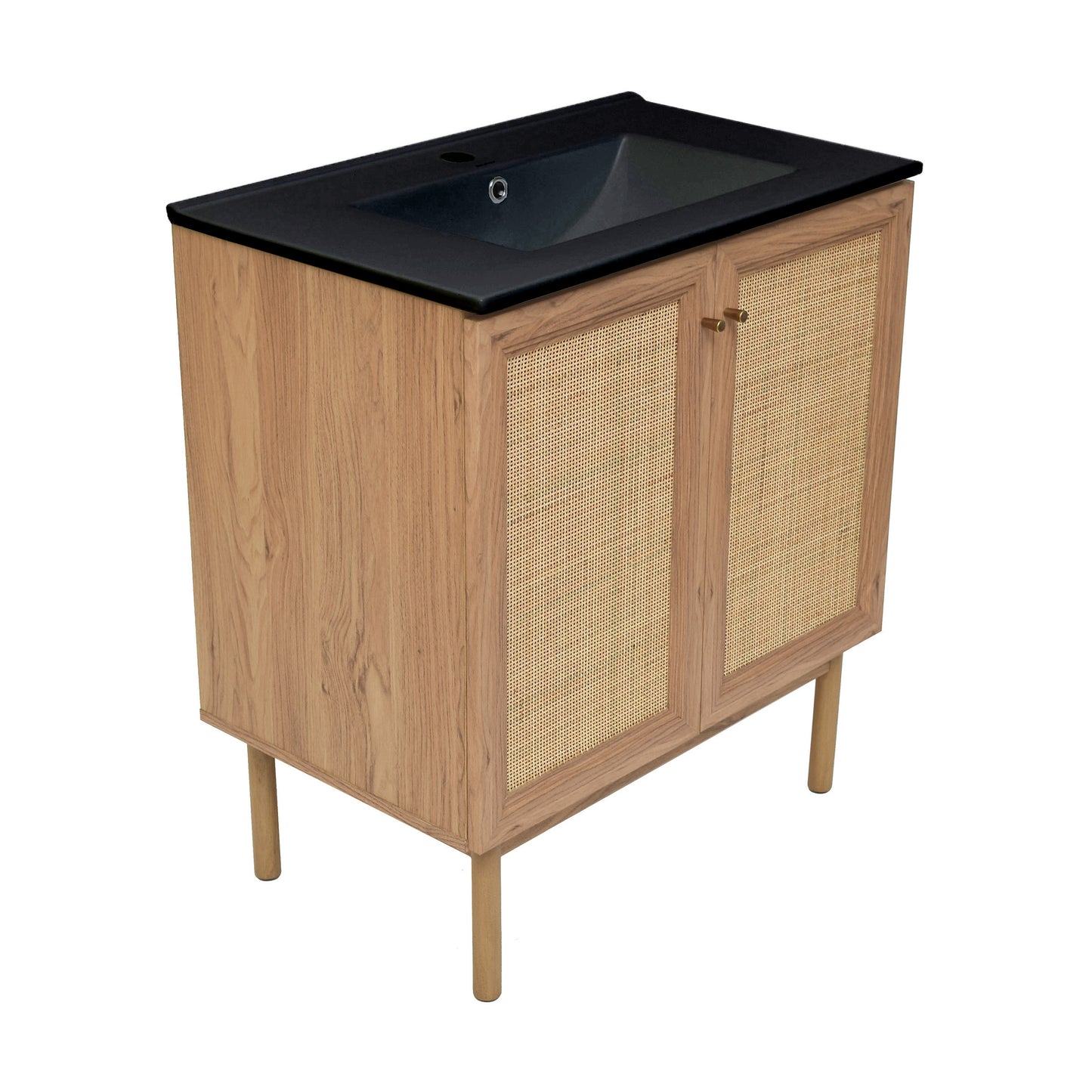 Swiss Madison, Classe 30" Freestanding Bathroom Vanity in Golden Oak with Black Sink Top