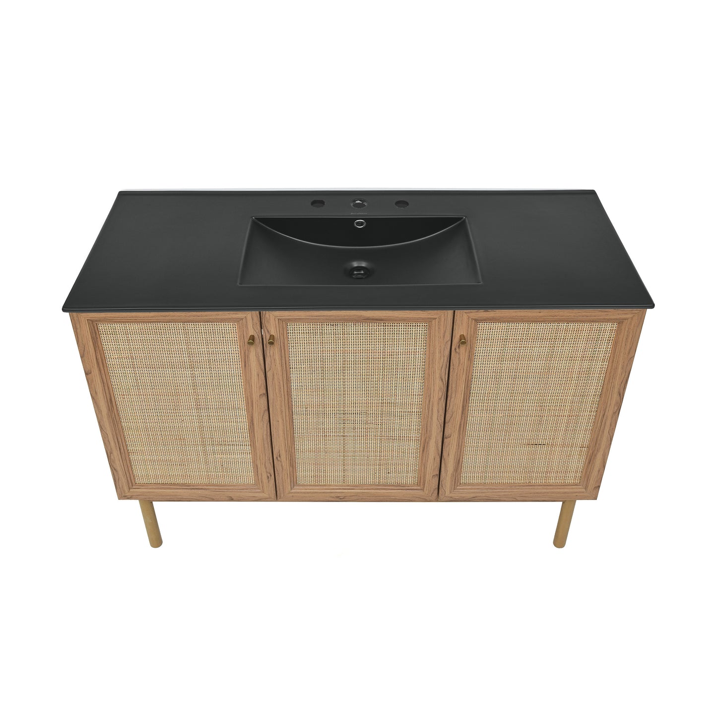Swiss Madison, Classe 48" Freestanding Bathroom Vanity in Golden Oak with Black 3-Hole Widespread Sink Top