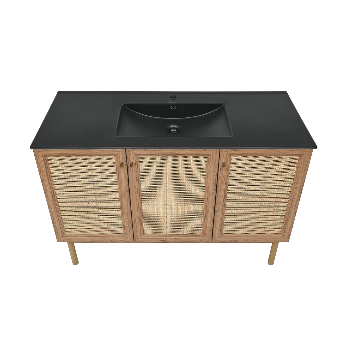 Swiss Madison, Classe 48" Freestanding Bathroom Vanity in Golden Oak with Black Sink Top