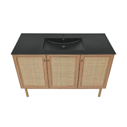 Swiss Madison, Classe 48" Freestanding Bathroom Vanity in Golden Oak with Black Sink Top
