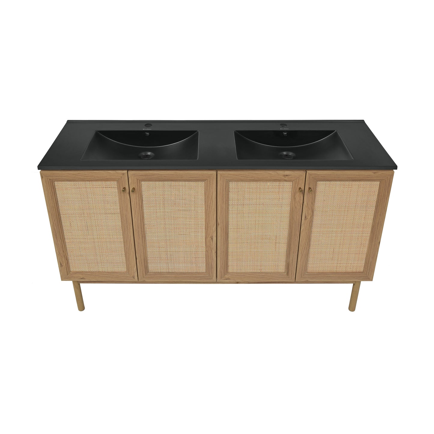 Swiss Madison, Classe 60" Freestanding Bathroom Vanity in Golden Oak with Black Double Basin Sink Top