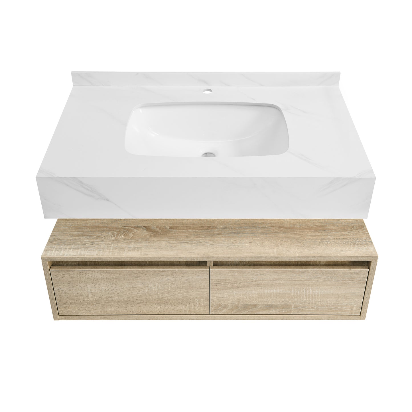 Swiss Madison, Avancer 36" Wall-Mounted Bathroom Vanity in Weathered Oak with Sink Top