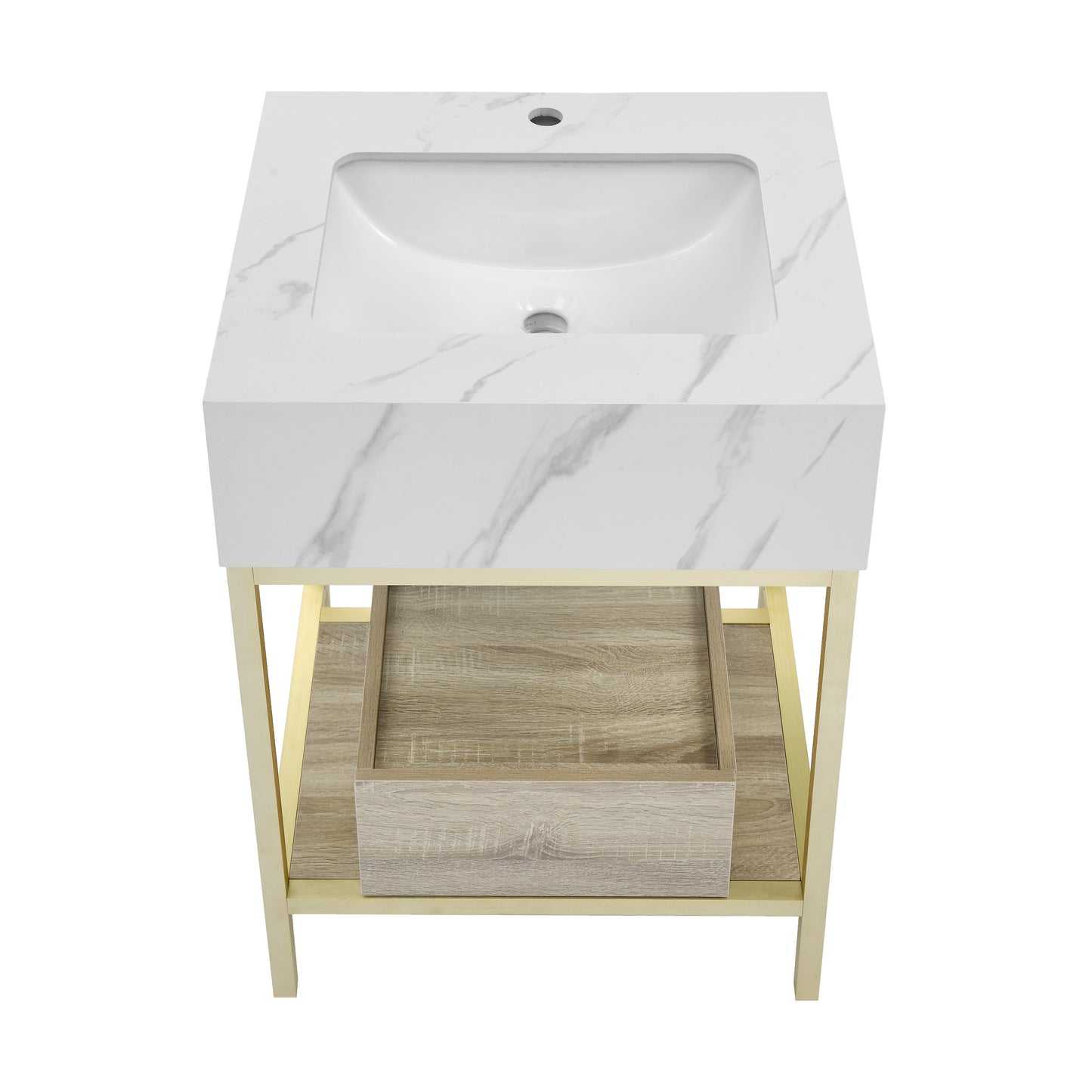 Swiss Madison, Beau 24" Open Shelf Natural Oak Frame Freestanding Bathroom Vanity with Sink Top