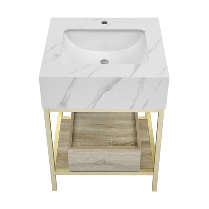 Swiss Madison, Beau 24" Open Shelf Natural Oak Frame Freestanding Bathroom Vanity with Sink Top