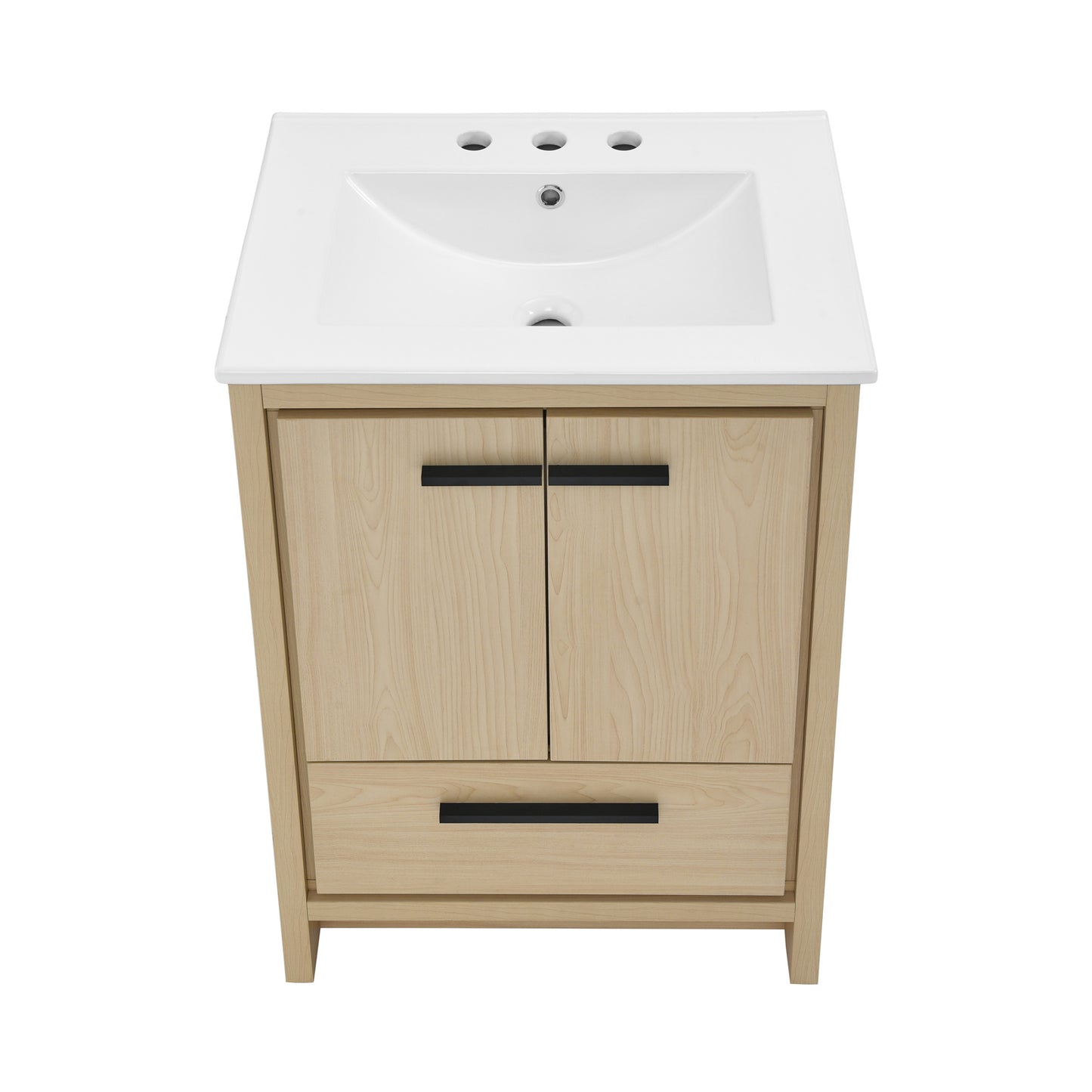 Swiss Madison, Virage 24 in. Brown Oak Bathroom Vanity With White, 3-Hole Ceramic Sink Top