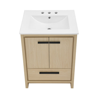 Swiss Madison, Virage 24 in. Brown Oak Bathroom Vanity With White, 3-Hole Ceramic Sink Top