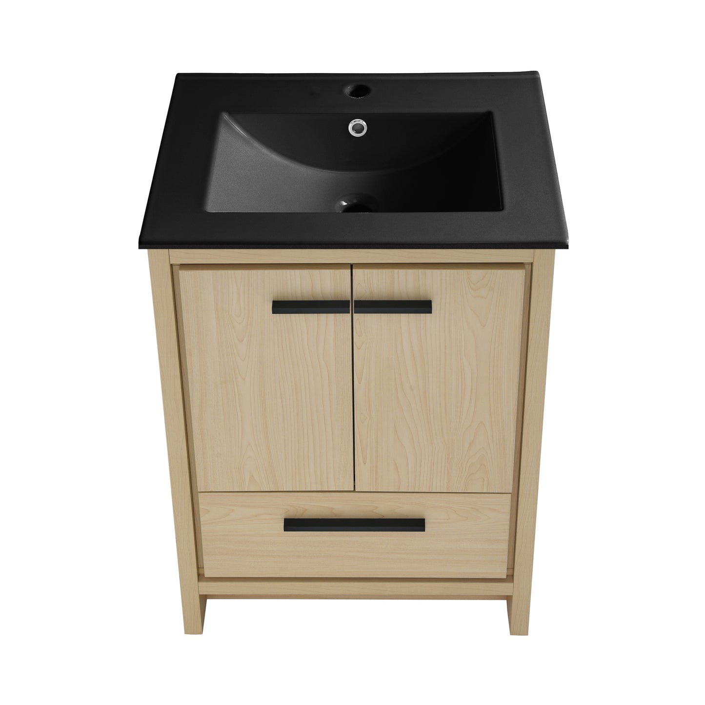 Swiss Madison, Virage 24 in. Brown Oak Bathroom Vanity With Black Ceramic Sink Top