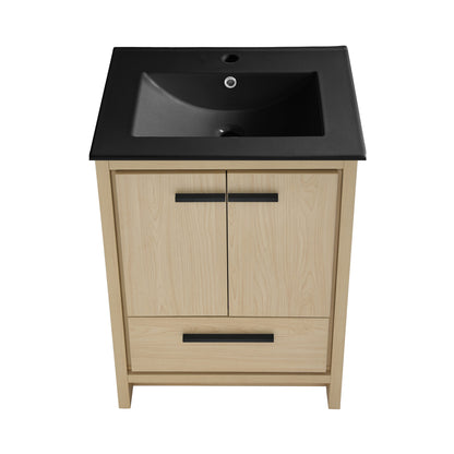 Swiss Madison, Virage 24 in. Brown Oak Bathroom Vanity With Black Ceramic Sink Top