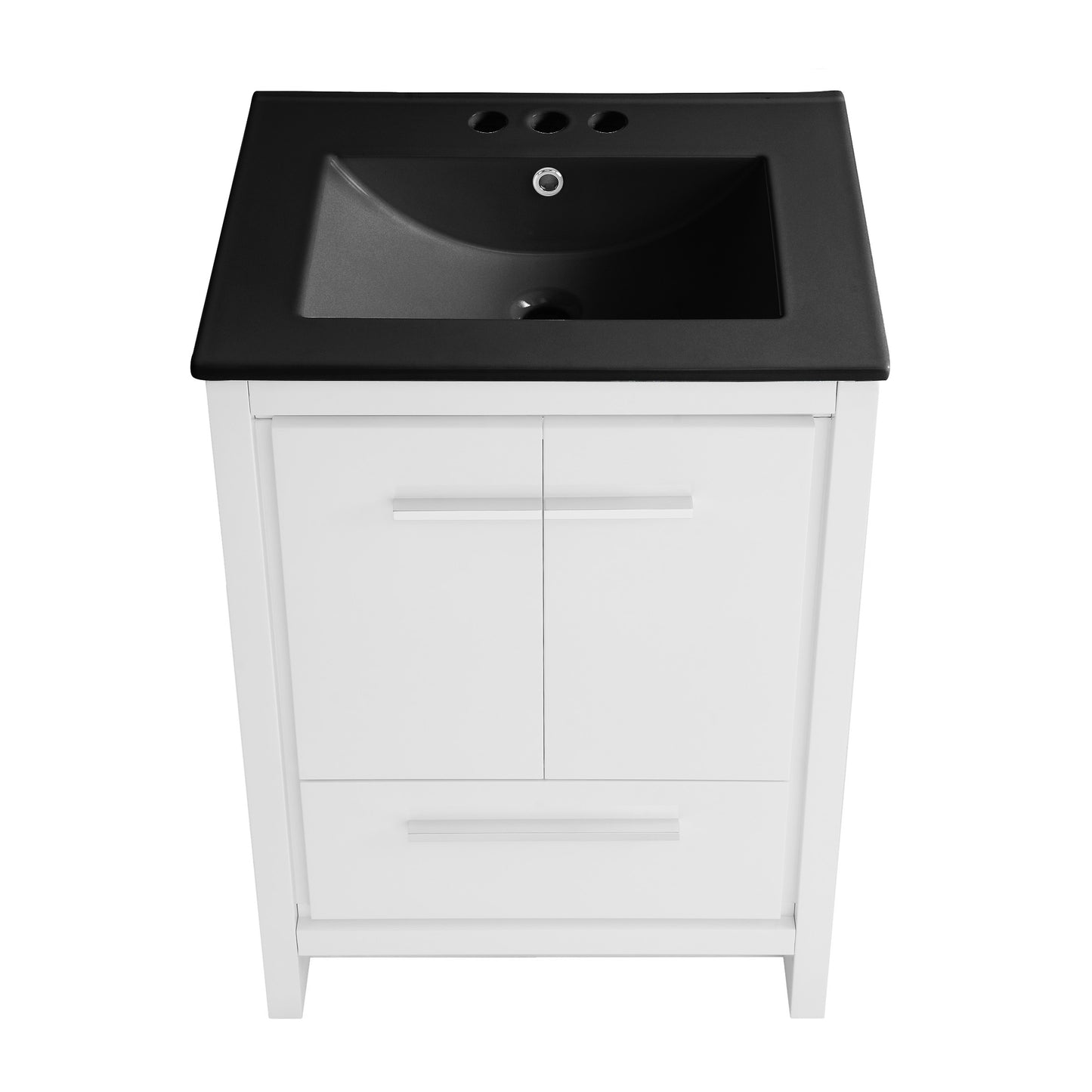 Swiss Madison, Virage 24 in. White Bathroom Vanity With Black, 3-Hole Ceramic Sink Top