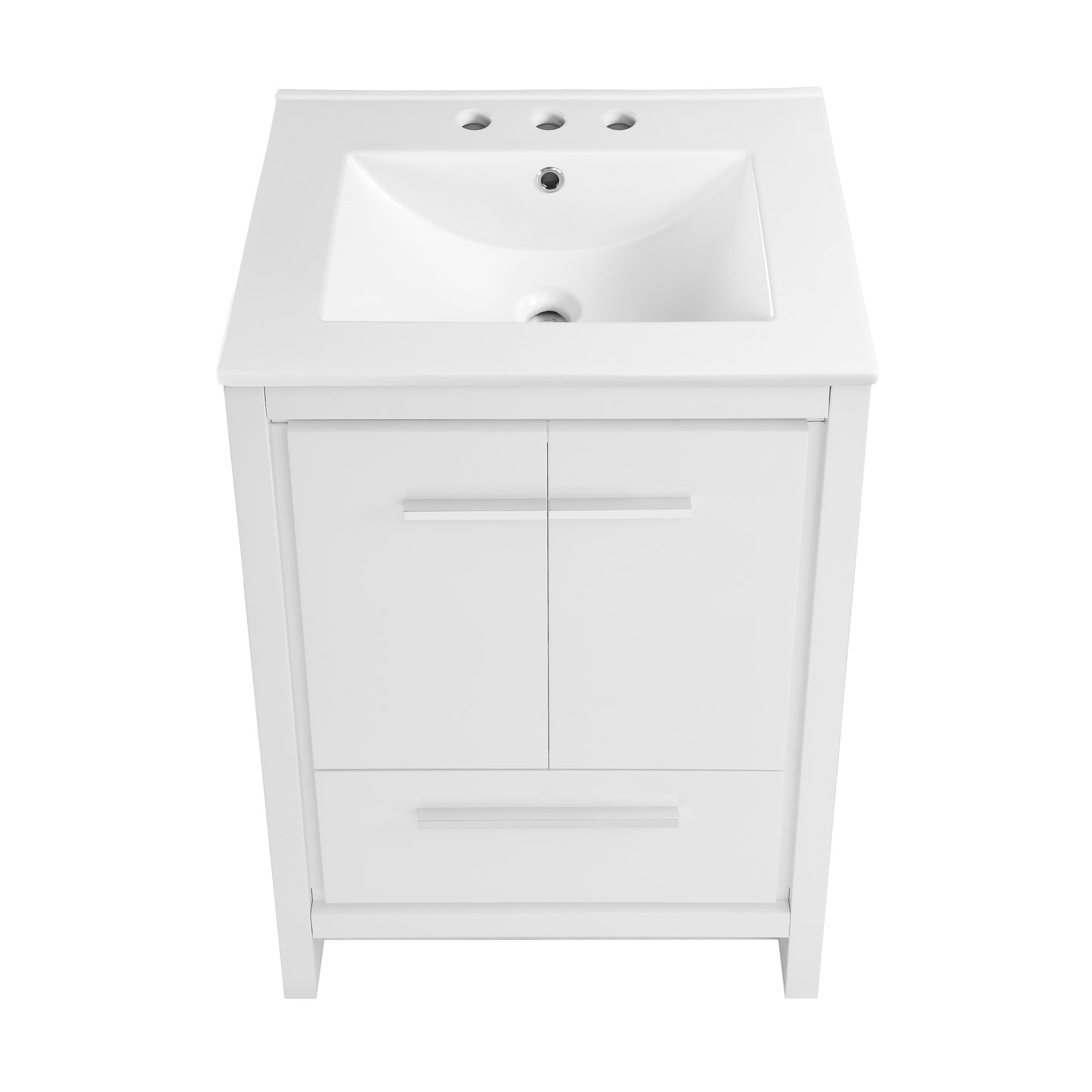 Swiss Madison, Virage 24 in. White Bathroom Vanity With White, 3-Hole Ceramic Sink Top