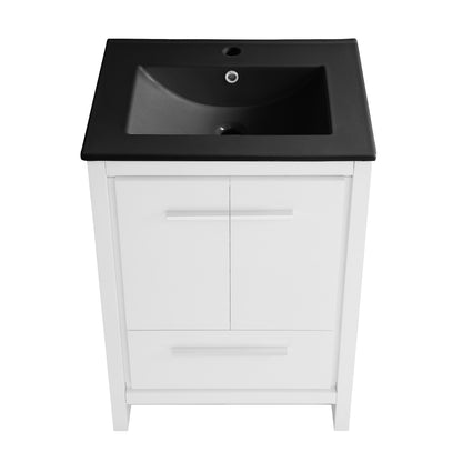 Swiss Madison, Virage 24 in. White Bathroom Vanity With Black Ceramic Sink Top