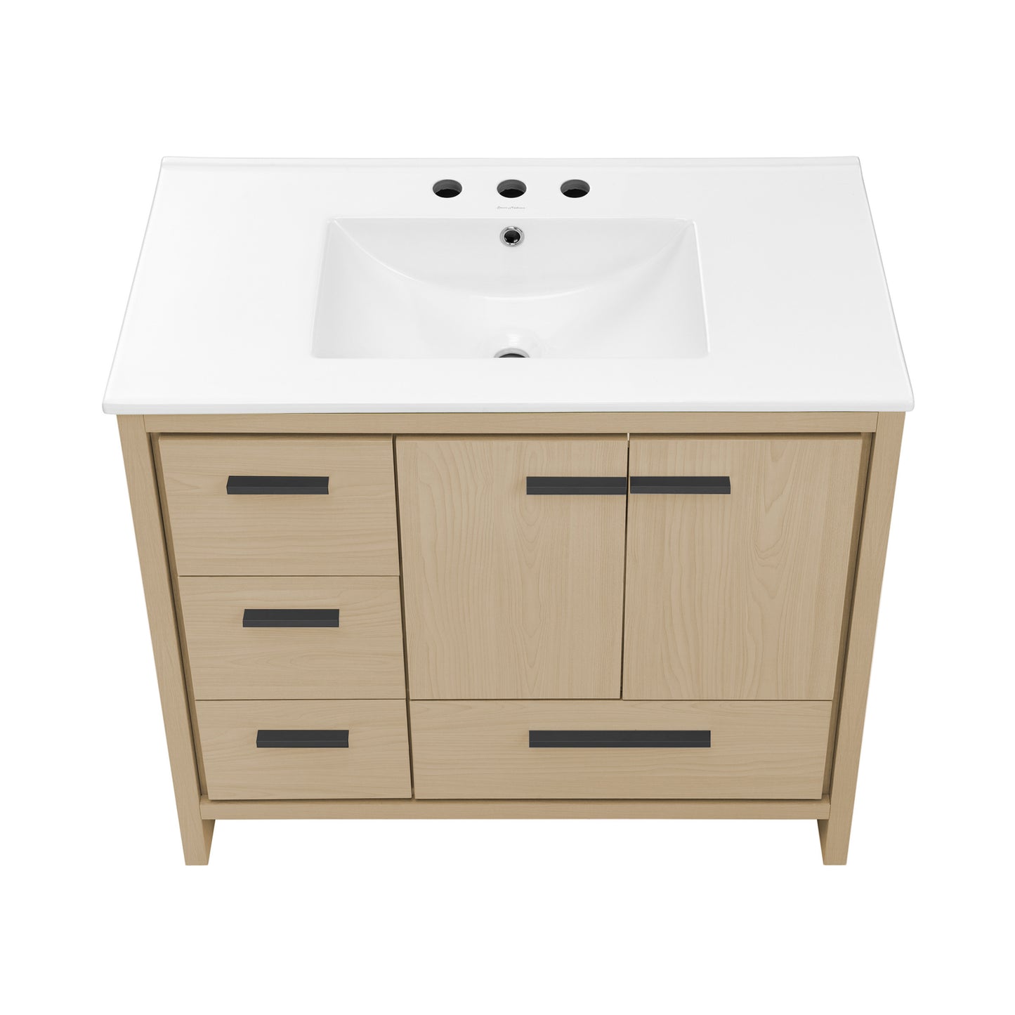 Swiss Madison, Virage 36 in. Brown Oak Bathroom Vanity With White, 3-Hole Ceramic Sink Top