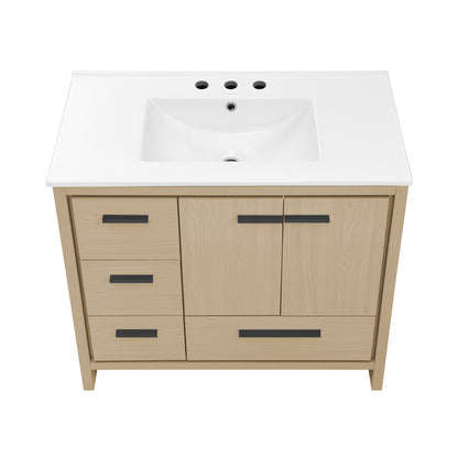 Swiss Madison, Virage 36 in. Brown Oak Bathroom Vanity With White, 3-Hole Ceramic Sink Top