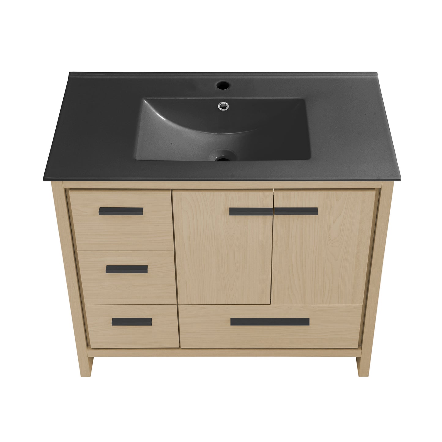 Swiss Madison, Virage 36 in. Brown Oak Bathroom Vanity With Black Ceramic Sink Top