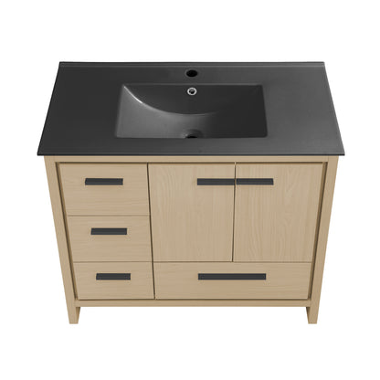 Swiss Madison, Virage 36 in. Brown Oak Bathroom Vanity With Black Ceramic Sink Top