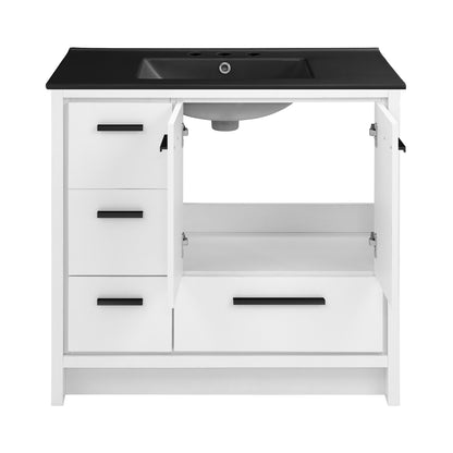 Swiss Madison, Virage 36 in. White Bathroom Vanity With Black, 3-Hole Ceramic Sink Top