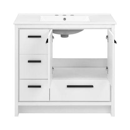 Swiss Madison, Virage 36 in. White Bathroom Vanity With White, 3-Hole Ceramic Sink Top