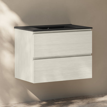 Swiss Madison, Liberte 30" Wall-Mounted Bathroom Vanity in White Oak with Black Sink Top