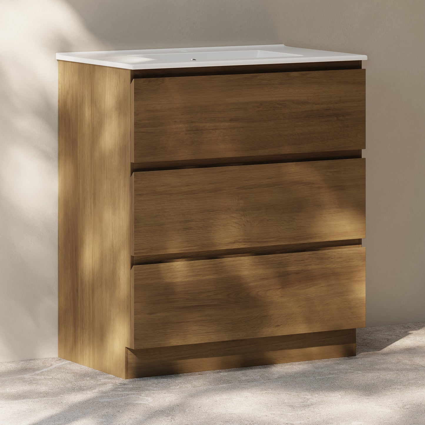 Swiss Madison, Liberte 30" Freestanding Bathroom Vanity in Brown Oak with Sink Top
