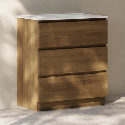 Swiss Madison, Liberte 30" Freestanding Bathroom Vanity in Brown Oak with Sink Top