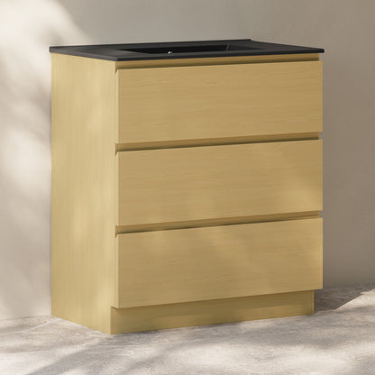 Swiss Madison, Liberte 30" Freestanding Bathroom Vanity in Natural Oak with Black Sink Top