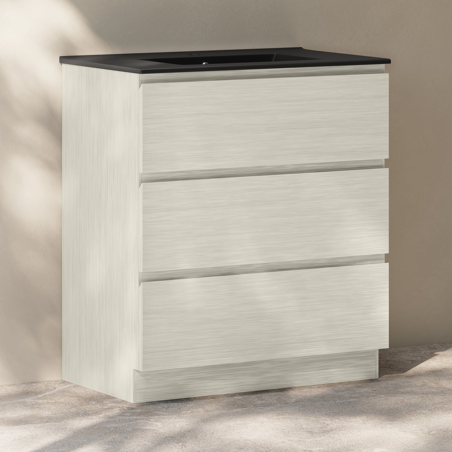 Swiss Madison, Liberte 30" Freestanding Bathroom Vanity in White Oak with Black Sink Top