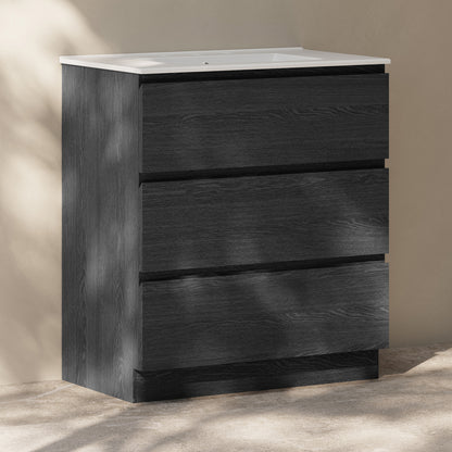 Swiss Madison, Liberte 30" Freestanding Bathroom Vanity in Black Oak with 3-Hole Widespread Sink Top