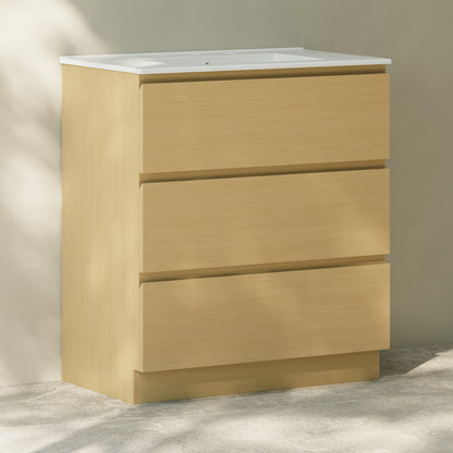 Swiss Madison, Liberte 30" Freestanding Bathroom Vanity in Natural Oak with 3-Hole Widespread Sink Top