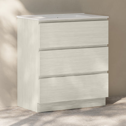 Swiss Madison, Liberte 30" Freestanding Bathroom Vanity in White Oak with 3-Hole Widespread Sink Top