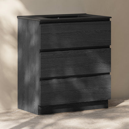 Swiss Madison, Liberte 30" Freestanding Bathroom Vanity in Black Oak with Black 3-Hole Widespread Sink Top