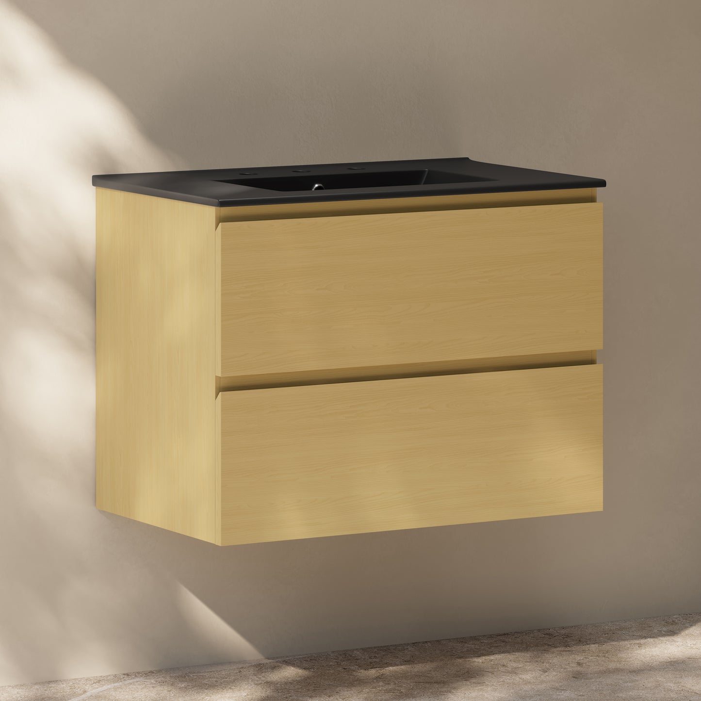 Swiss Madison, Liberte 30" Freestanding Bathroom Vanity in Natural Oak with Black 3-Hole Widespread Sink Top