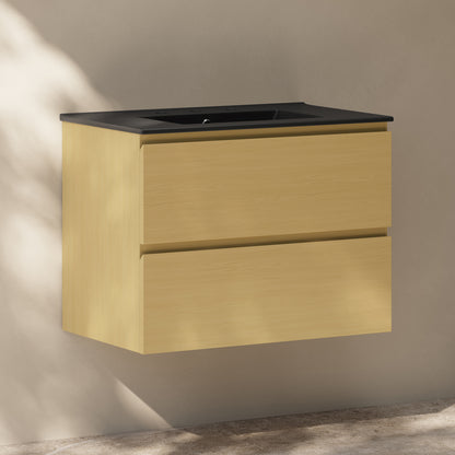 Swiss Madison, Liberte 30" Freestanding Bathroom Vanity in Natural Oak with Black 3-Hole Widespread Sink Top