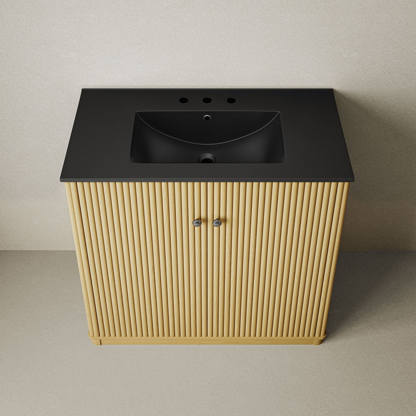 Swiss Madison, Lafayette 36" Freestanding Bathroom Vanity in Natural Oak with Matte Black, 3-Hole Widespread Sink Top