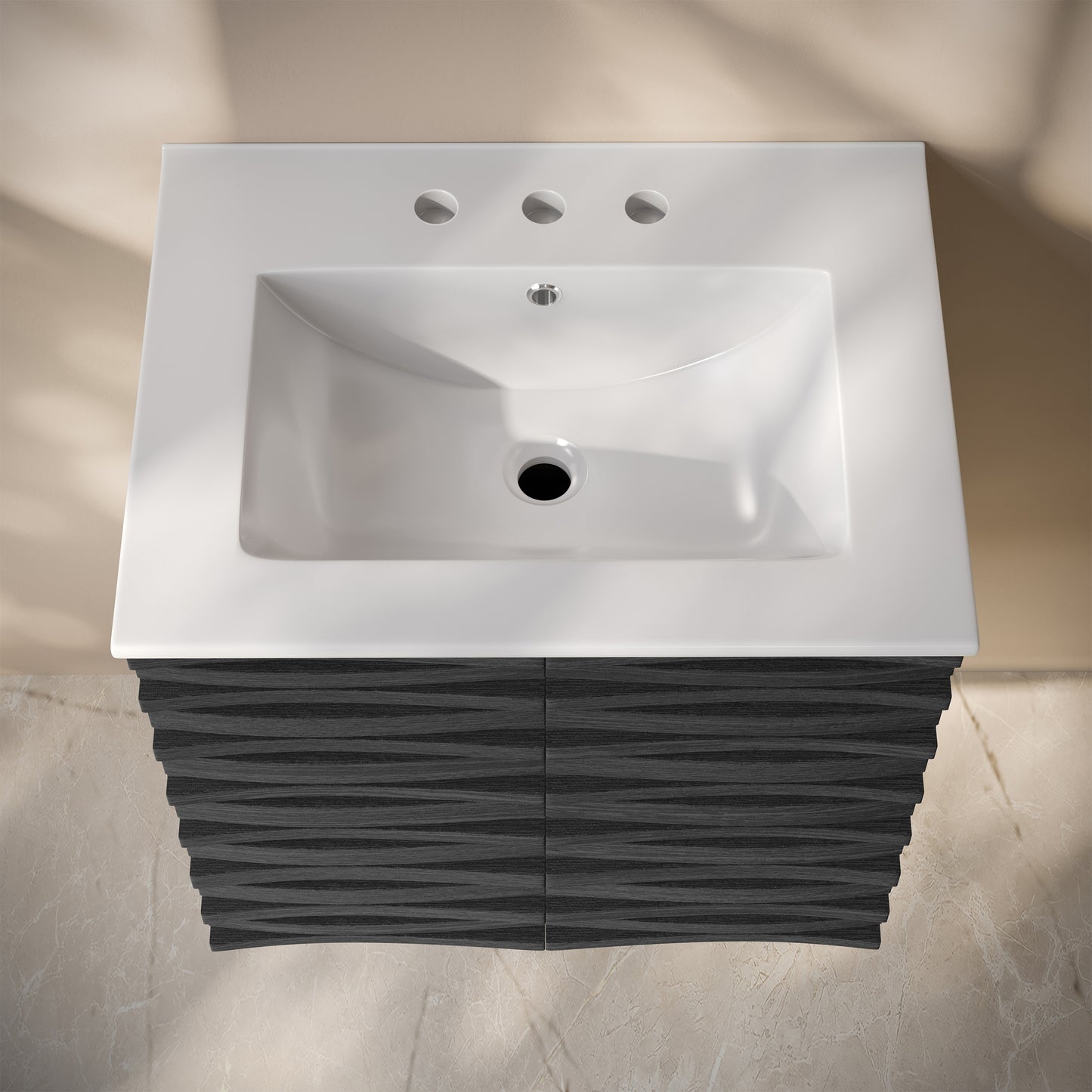 Swiss Madison, Cascade 24" Wall-Mounted Bathroom Vanity in Black Oak with 3-Hole Widespread Sink Top