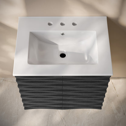 Swiss Madison, Cascade 24" Wall-Mounted Bathroom Vanity in Black Oak with 3-Hole Widespread Sink Top