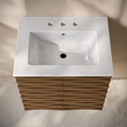Swiss Madison, Cascade 24" Wall-Mounted Bathroom Vanity in Brown Oak with 3-Hole Widespread Sink Top